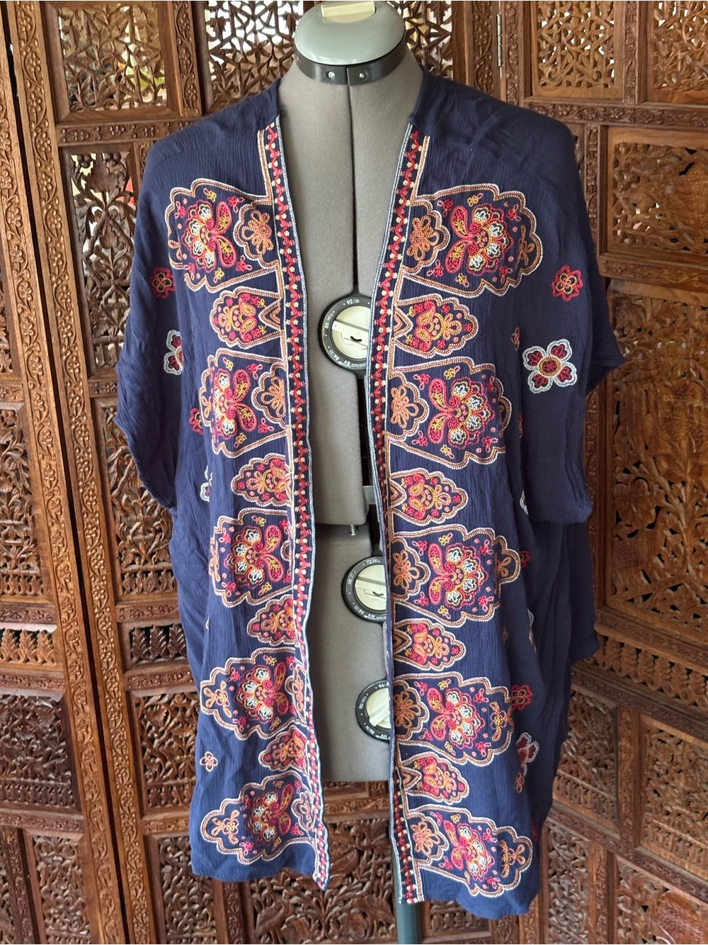 Altar’d State Navy Embroidered Open Front Kimono